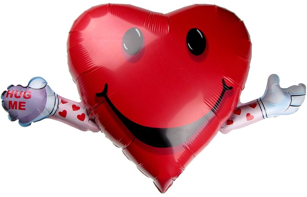 Балон фолио с формата на сърце червен с ръчички и усмивка 65 см.