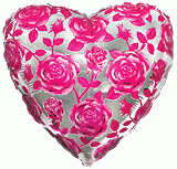Балон фолио с формата на сърце сребърен с розови рози