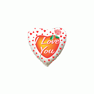 Балон фолио с формата на сърце бял с роза и надпис " I love you"