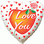Балон фолио с формата на сърце бял с роза и надпис " I love you"