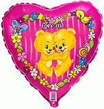 Балон фолио с формата на сърце цикламен с мечета и надпис " Love me"