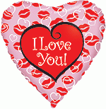 Балон фолио с формата на сърце с надпис " I love you" и целувки