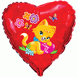 Балон фолио с формата на сърце червен с надпис " Love me" и коте