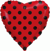 Балон фолио с формата на сърце в цвят червен на черни точки