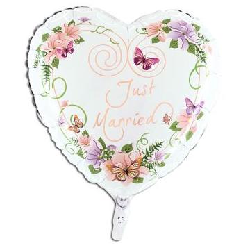Балон фолио с формата на сърце и с надпис Just Married