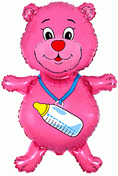 Фолиев балон малко розово мече с бебешко шише