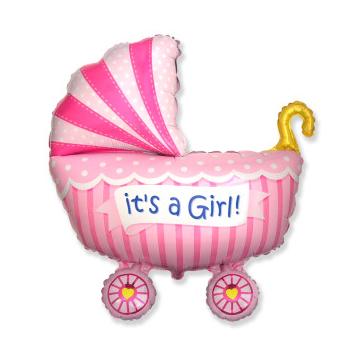Фолиев балон малка розова бебешка количка