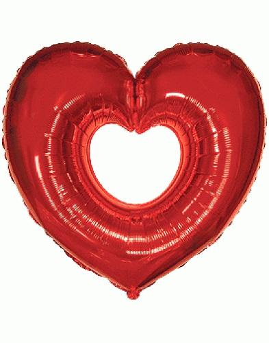 Балон фолио с формата на сърце червен 80 см. сърце в сърце