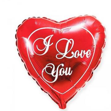 Балон фолио с формата на сърце червен с надпис I love you 80 см.