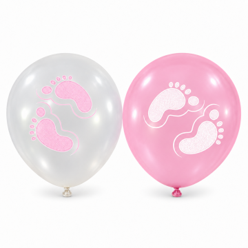 Балони с бебешки стъпки в розово, 30 см – 50 броя - Balonevi