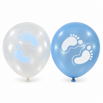 Балони с бебешки стъпки в синьо, 30 см – 50 броя - Balonevi