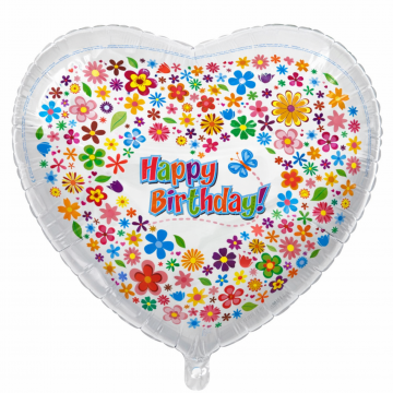 Фолиев балон сърце Happy Birthday цветя