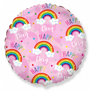 Фолиев балон Happy Day с дъги розов