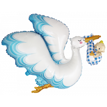 Фолиев балон за момче щъркел с бебе