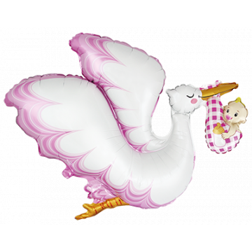 Фолиев балон за момиче щъркел с бебе