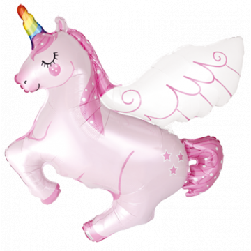 Фолиев балон Еднорог с крила розов