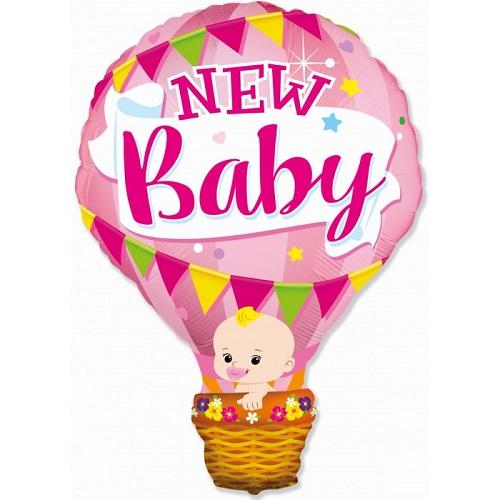 Фолиев балон с надпис NEW BABY в розово
