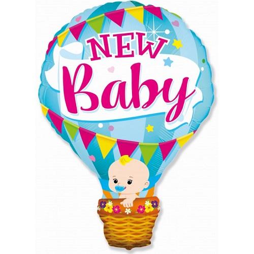 Фолиев балон с надпис NEW BABY в синьо