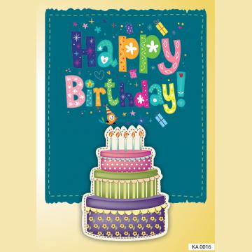 Картичка с надпис Happy birthday детска с торта-0016