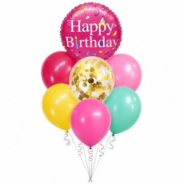 Комплект балони Happy Birthday с фолиев балон и конфети – 7 броя