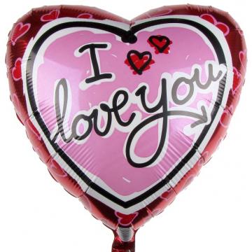 Балон фолио с формата на сърце червено и розово с надпис I love you