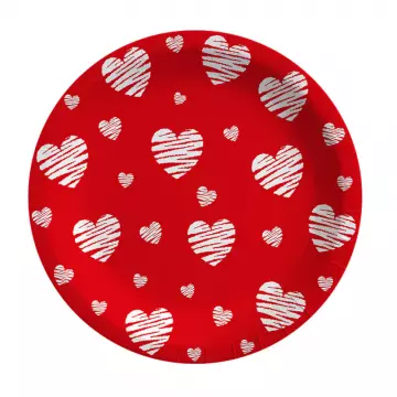 Парти чинии за Свети Валентин – червени със сърца